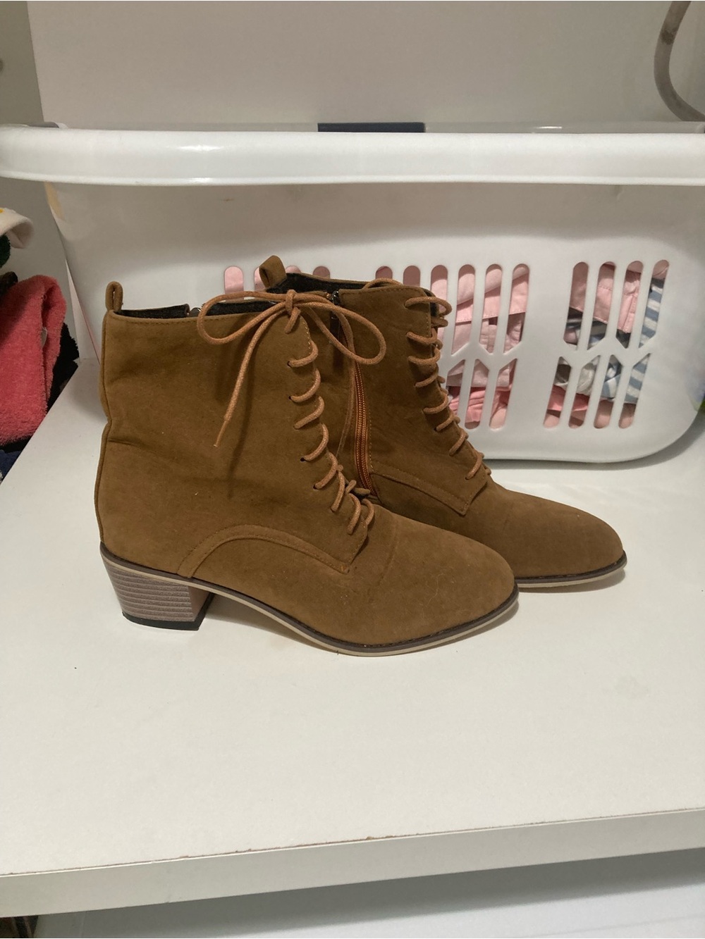 Lace-Up Suede Ankle Boots in Cognac
